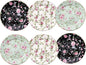 Floral Salad Plates, Set of 6 – 8 Inch Ceramic Appetizer Plates with Gold Trim, Vintage Floral Design for Dessert, Tea Party, Dinner, Decorative Serving
