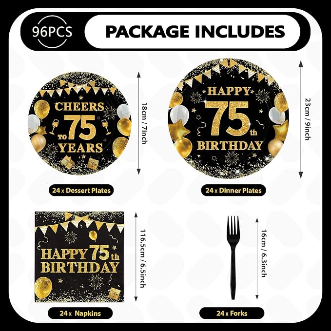 Grencian 96PCS 75th Birthday Party Decorations 75th Birthday Plates and Napkins - Image 2