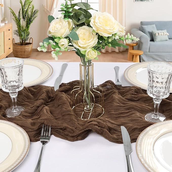 12 Pack 10Ft Brown Cheesecloth Table Runner 23 x 120 Inch | Gauze Rustic Boho - Image 4