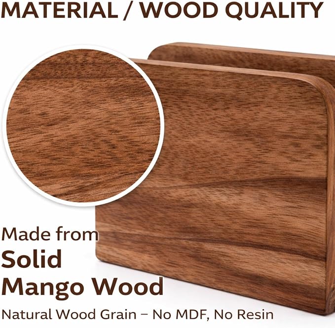 Mango Wood Burning Finish Napkin Holder, 5.5"x2.5"x4" | Upright Paper Napkin - Image 3
