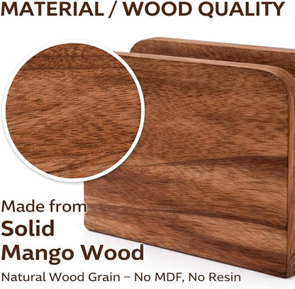 Mango Wood Burning Finish Napkin Holder, 5.5"x2.5"x4" | Upright Paper Napkin - Image 3
