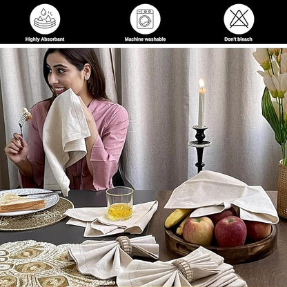 Bedding Craft Linen Flax Cotton Cloth Napkins 18x18 Set of 72 – Natural Hemstitched with Mitered Corners – Machine Washable Dinner Napkins for Weddings, Events, Parties & Cocktails (6 Dozen)
