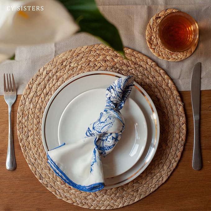 Woven Placemats Round Placemats Set of 6, 13.5 Inch Wicker Placemat Circle - Image 8