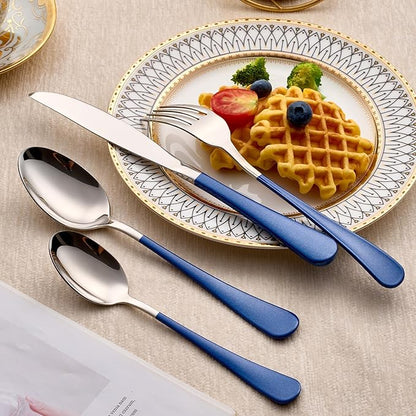 20-Piece Dark Blue Silverware Set 18/0 Stainless Steel Silverware Set Dark Blue Handle Cutlery Set Service for 4 Dinner Knives Forks Spoons Set Flatware Set Finish Dishwasher Safe