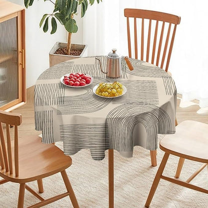 Boho Round Tablecloth, Mid Century Minimalist Abstract Aesthetic Modern Tablecloth for Home Party Dining Room Kitchen Decor 70Inch(178cm)
