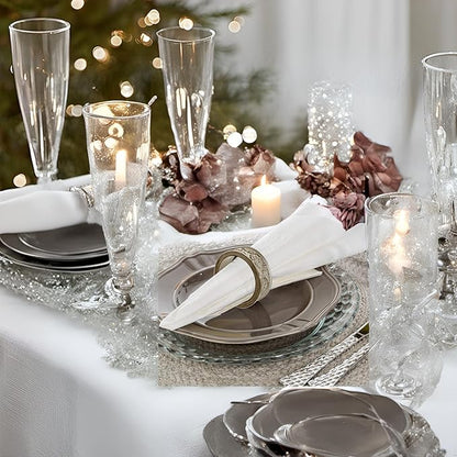 Creative Scents Dublin Silver Napkin Rings Set of 6 - Elegant Dining Table Decor Napkin Holder Rings - Table Setting Decorations for Thanksgiving, Fall, Holiday Dinner