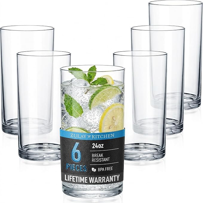 Zulay Kitchen Plastic Drinking Glasses – 24oz Acrylic Shatterproof Water Cups by ZulayKitchen