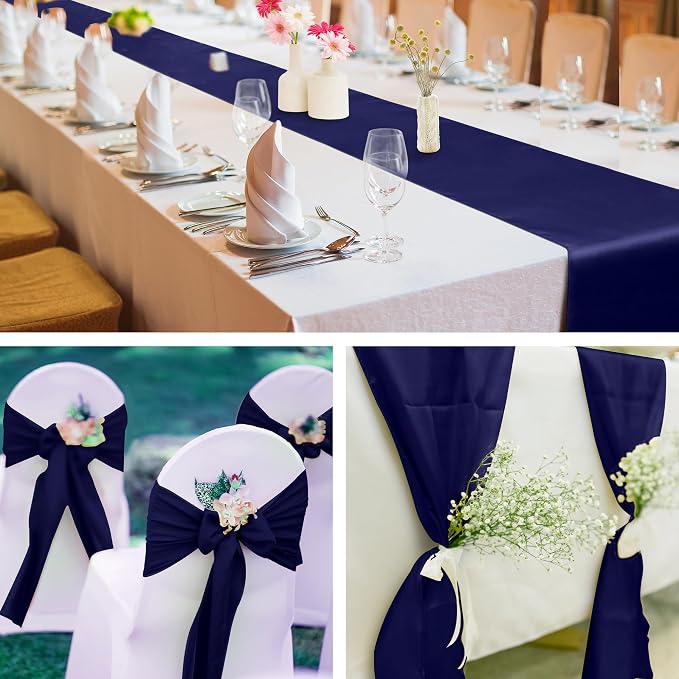Aneco 16 Pack Satin Table Runner 12 x 108 Inch Navy Blue Long Wedding Satin - Image 6