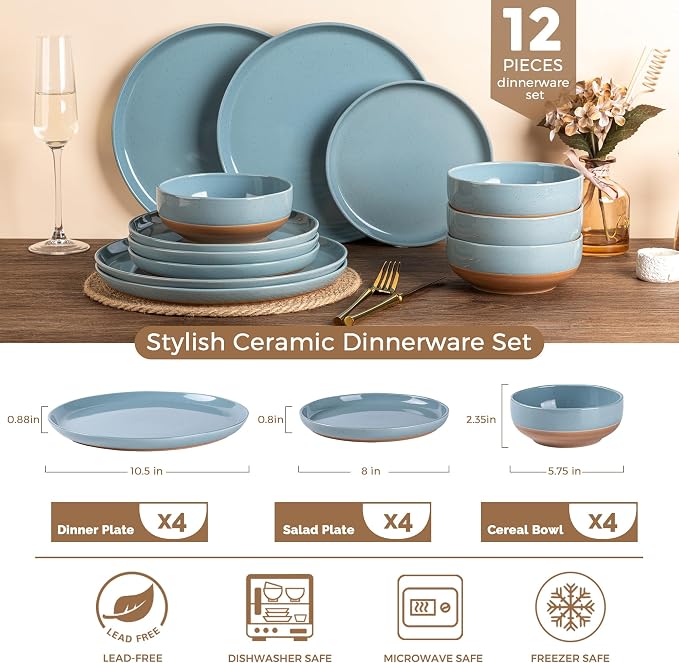 AmorArc Dinnerware Sets for 4, 12 Pieces Ceramic Plates and Bowls Set | Scratch - Image 3