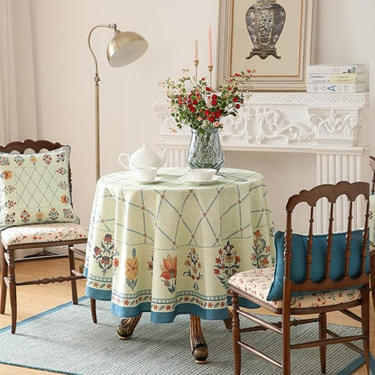 ISAENNE Designer Linen Floral Small Round Tablecloth,Light Green Farmhouse Durable Table Cloth,Washable Decor Tablecloths for Dining Kitchen Thanksgiving Christmas,Diameter 55"-Floralsea B