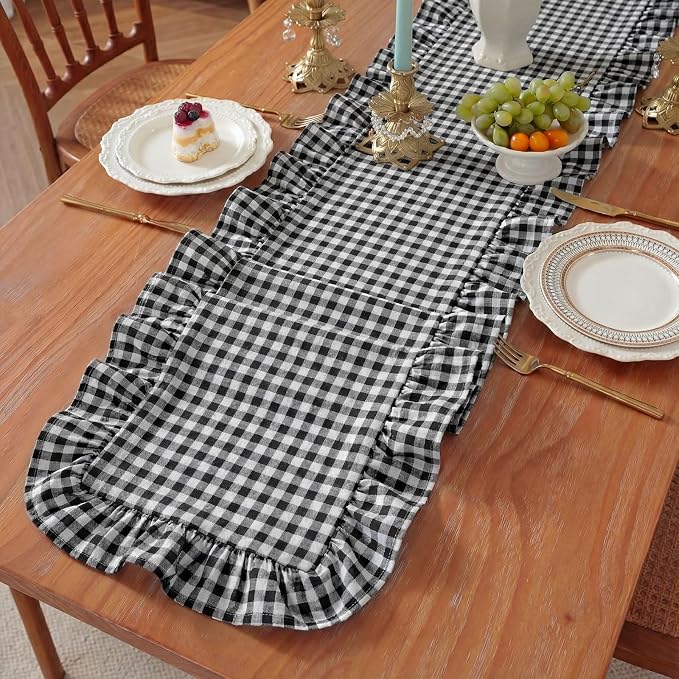 HunnmingRe 1 Pc Gingham Table Runner White and Black, 72 X 13.8 Inch | Cotton - Image 4