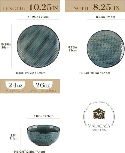 MALACASA 12 Pieces Dinnerware Sets, Farmhouse Plates and Bowls Sets, Embossed - Image 2