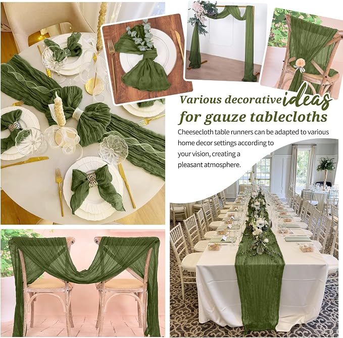 Pesonlook Cheesecloth Table Runner Olive Green, 10 Pack 17.7x108 inch, Long | - Image 7