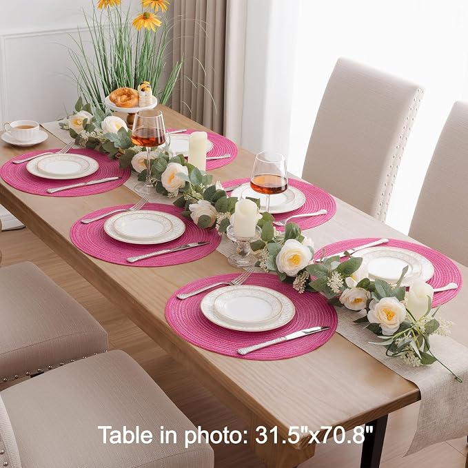 SHACOS Round Placemats Set of 8 Braided Cotton Polyester Table Placemat 15 inch - Image 6