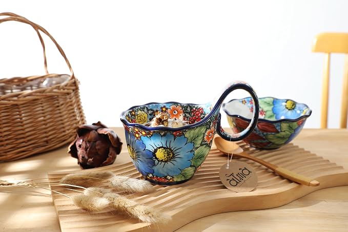 ALMA Handpainted Blue Floral Soup Bowl - Image 7