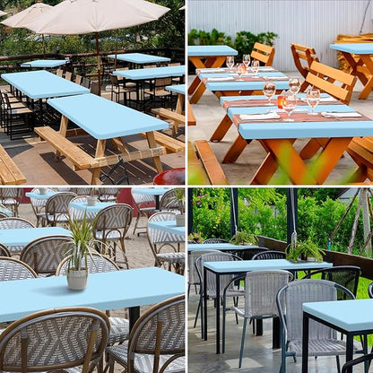 homing 2 Pack Rectangle Table Cloth, Elastic Fitted Fabric Tablecloth Fits for 6 Foot Folding Tables, Washable Table Cover for Picnic, Camping, Indoor & Outdoor (Light Blue, 30" x 72")
