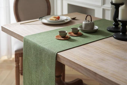 Burlap Style Farmhouse Table Runner, 14x60 Inches Grass Green | Thick Durable - Image 3