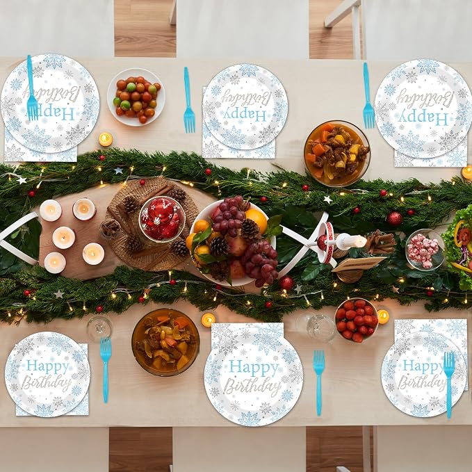 96PCS Winter Birthday Party Decorations Snowflake Paper Plates and Napkins - Image 5