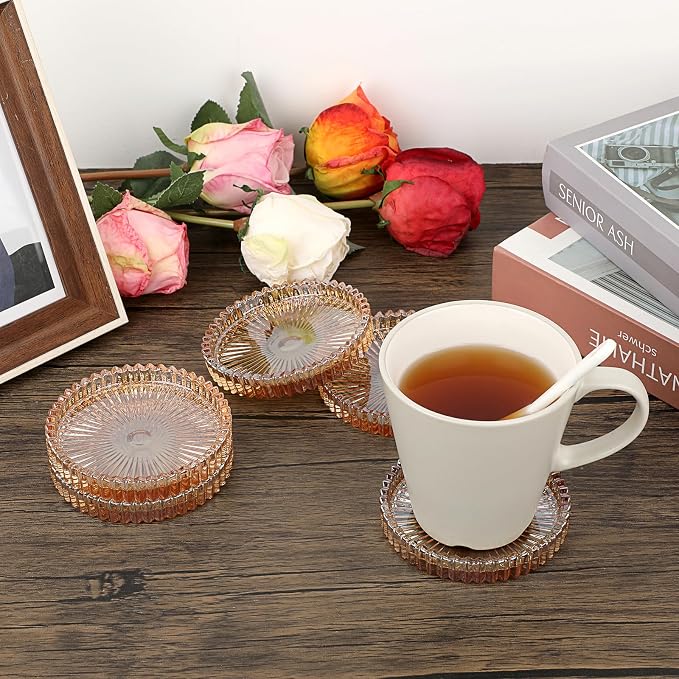 JUXYES Set of 8 Heat-Resistant Clear Glass Coaster - Image 6