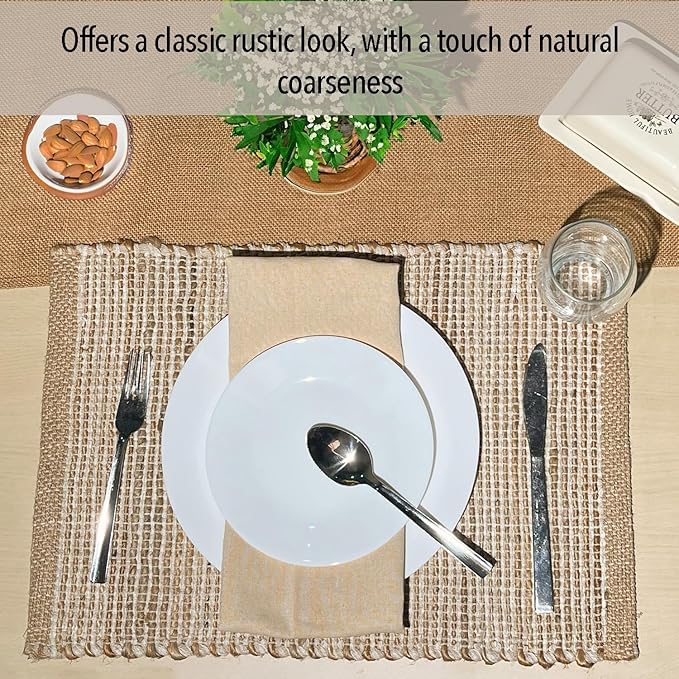 Natural Jute and Ivory Placemats, 13x19 Inch Dining Table Placemats - Image 2
