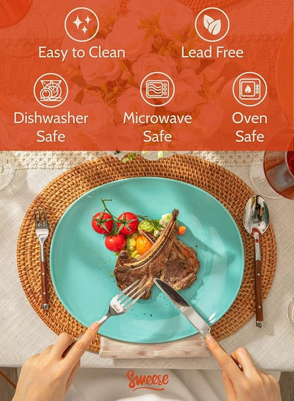 Sweese Porcelain Dinner Plates - 11 Inch Dinner Plates Set of 6 - Dishwasher, Microwave, Oven Safe - Azure Dreamscape Color