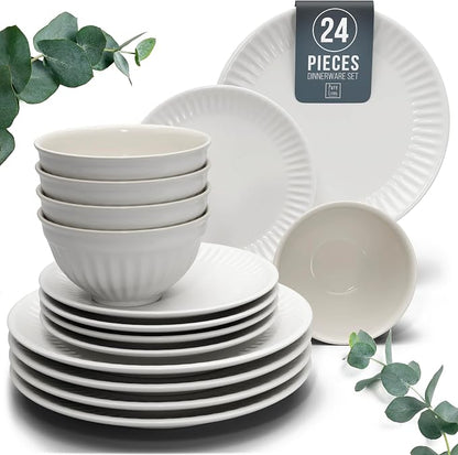 24 Piece Stoneware Dinnerware Set by PURELIVING