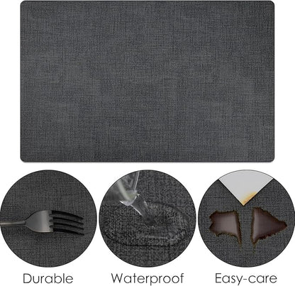 Placemats Set of 6 Faux Leather Heat Resistant Tables Mats Waterproof Oilproof Wipeable Reversible Anti-Slip Place Mats for Kitchen/Dining/Party/Outdoor 11.8" x 16.9", Dark Gray
