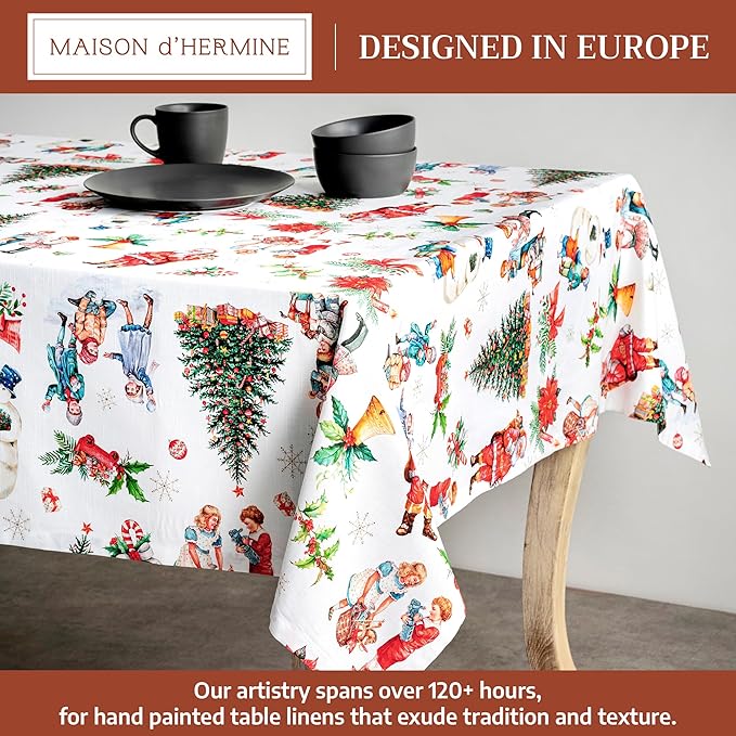 Maison d' Hermine Table Cloth Rectangle Table 100% Cotton 60 x 108 Inches Fall Tablecloth Reusable Everyday Use for Thanksgiving Christmas Decorations Dining Farmhouse Party (Chromo)