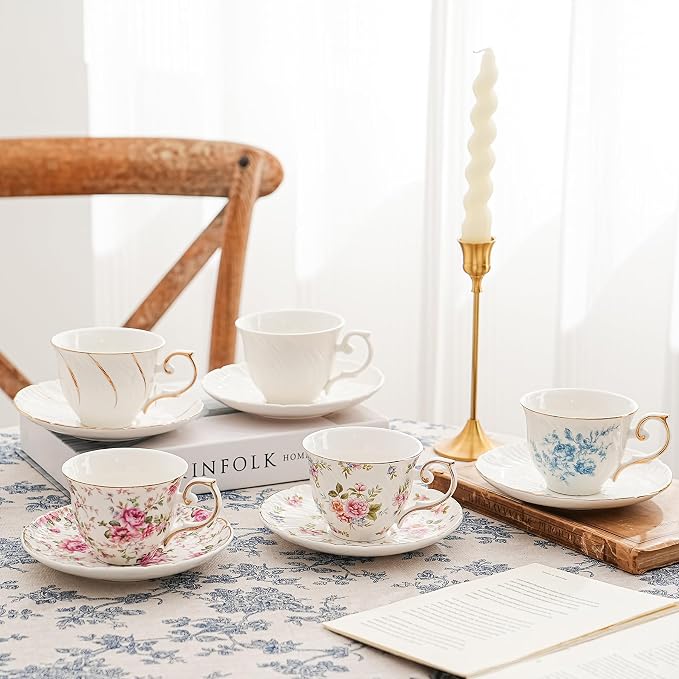 Agyiuns tea cups and saucers ceramic coffee mug 6oz set of 4 - Image 6
