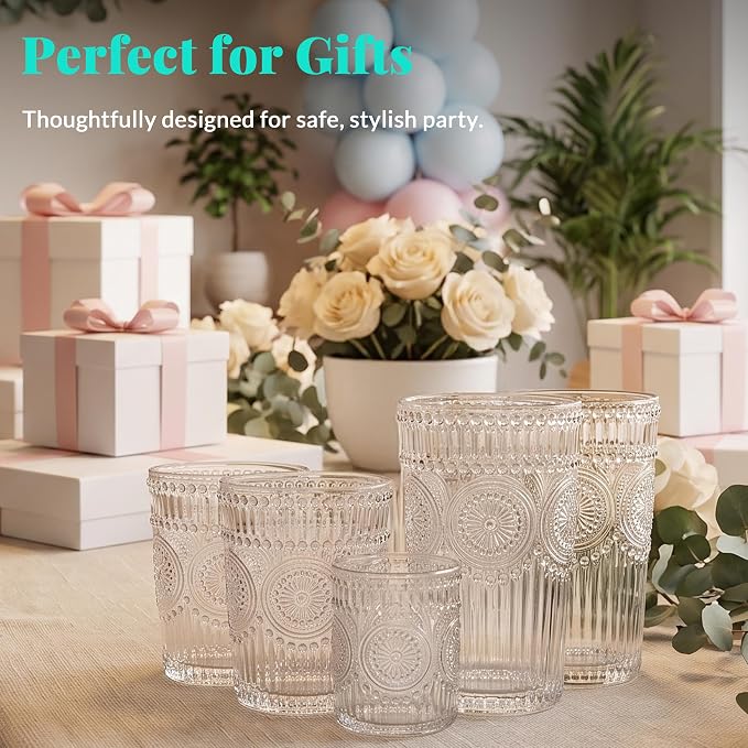 CycleMore 12Pc SunFlower Drinking Glasses, 15oz + 12oz + 4oz Clear Cup | Bar - Image 6