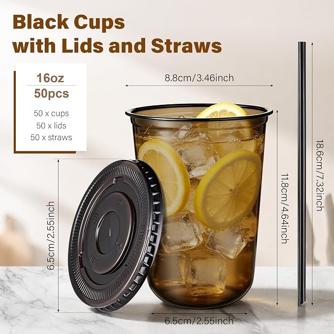 KesaPlan 50 Pack 16 oz Black Plastic Party Cups - Image 3