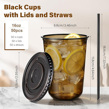 KesaPlan 50 Pack 16 oz Black Plastic Party Cups - Image 3