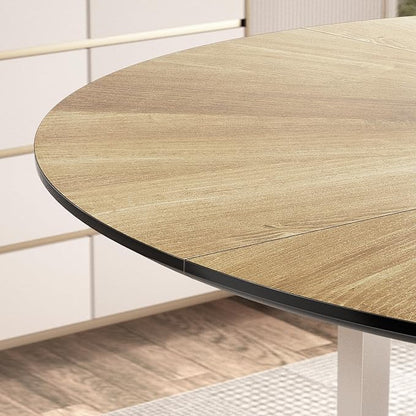 VFK 47 Inch Round Dining Table Set for 4-6 People, Large Farmhouse Kitchen Dining Table Set with Chairs and Storage Rack, Metal Base Round Table for Home Dining Room Living Room