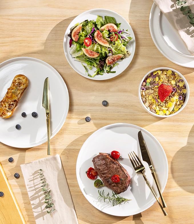 Ceramic Dinnerware Set for 4, 12-Piece Plates and Bowls Set | Lightweight - Image 3