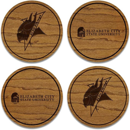 LazerEdge Elizabeth City State Vikings Wooden Coaster Set - Cherry Wood - Officially Licensed Product - 4-Pack