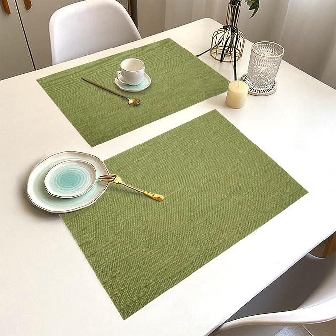 Green Vinyl Placemats Set of 6, Heat Resistant Table Placemats | 18x12 inch - Image 6