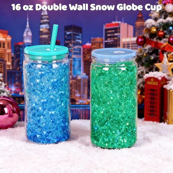 6 Pack Snow Globe Tumbler, Double Wall Plastic Reusable Cups - Image 3