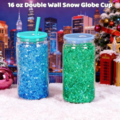 6 Pack Snow Globe Tumbler, Double Wall Plastic Reusable Cups - Image 3