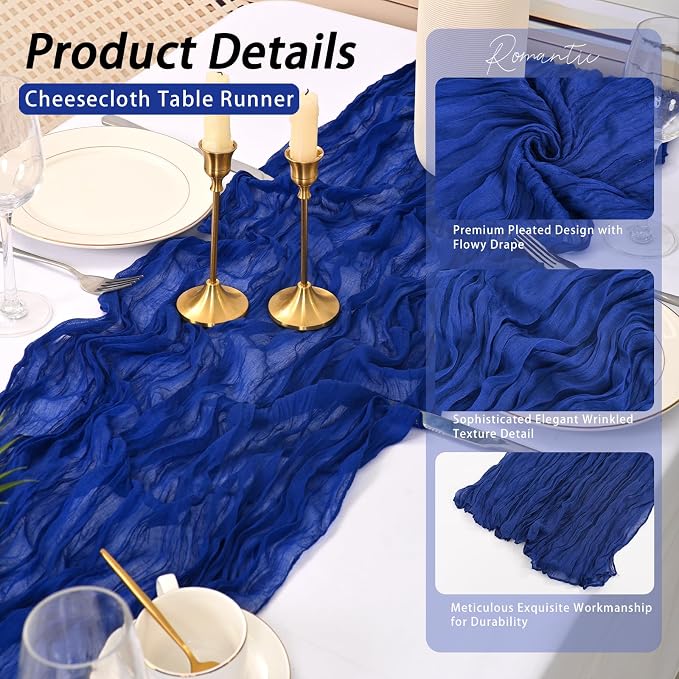 8 Pack Royal Blue Cheesecloth Table Runner 17x108 inch Boho Gauze Cheese Cloth - Image 4