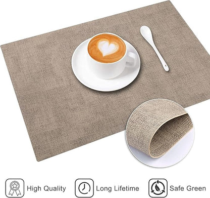 Leather Heat Resistant Placemats Set of 6 Waterproof Wipeable Washable PU Table Mats,Easy to Clean Anti-Slip Place Mats (Light Brown, 6)