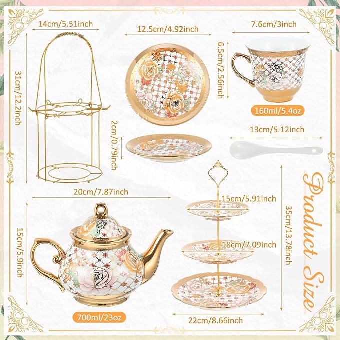 21 Pcs Porcelain Tea Set for Women Tea Party - Image 2