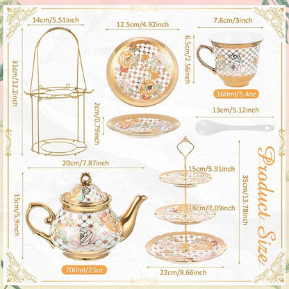 21 Pcs Porcelain Tea Set for Women Tea Party - Image 2