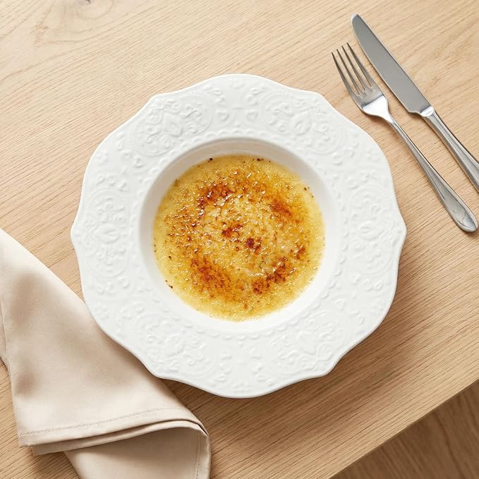 Soup Bowls, Pasta Bowls Plates, Embossed Porcelain Wide Rim Bowls, 8.5 Oz - Image 4