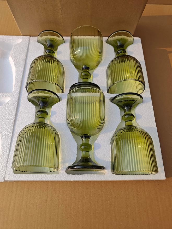Vintage Green Wine Glasses Set of 6, 14 oz Green Goblets Glassware Drinking - Image 6