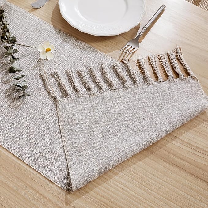 Cotton Linen Table Runner, 13x72 Inch Light Coffee - Image 4