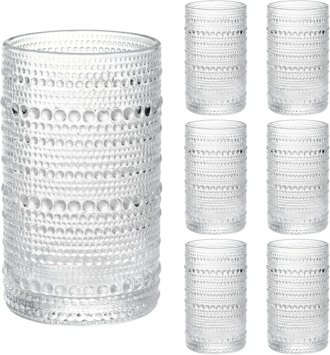 Moretoes Large 15oz Hobnail Drinking Glasses Set of 6 | Glass Cups, Kitchen by Moretoes