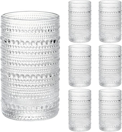 Moretoes Large 15oz Hobnail Drinking Glasses Set of 6 | Glass Cups, Kitchen by Moretoes