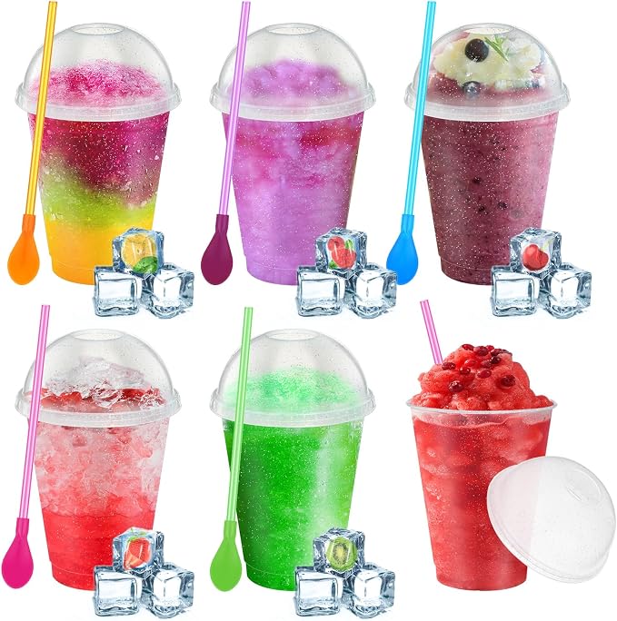 6 Set Slushie Cups with Dome Lids and Straws Detachable Spoon Straws Reusable by Unknown