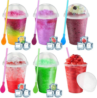 6 Set Slushie Cups with Dome Lids and Straws Detachable Spoon Straws Reusable by Unknown