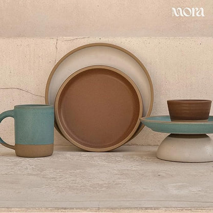 MORA Medium Plates Set of 4, 8.5 inch Ceramic Pottery Salad Plates - Microwave, Oven and Dishwasher Safe - Terracotta